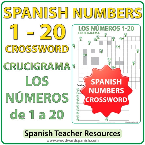Spanish Numbers 1 To 20 Crossword Crucigrama Woodward Spanish