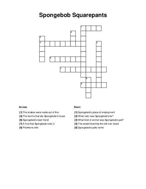 Spongebob Squarepants Crossword Puzzle