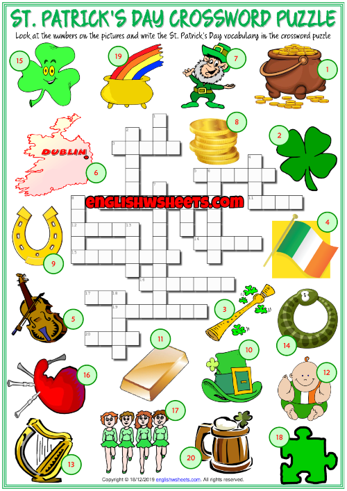 St Patrick 39 s Day Crossword Puzzle Printable