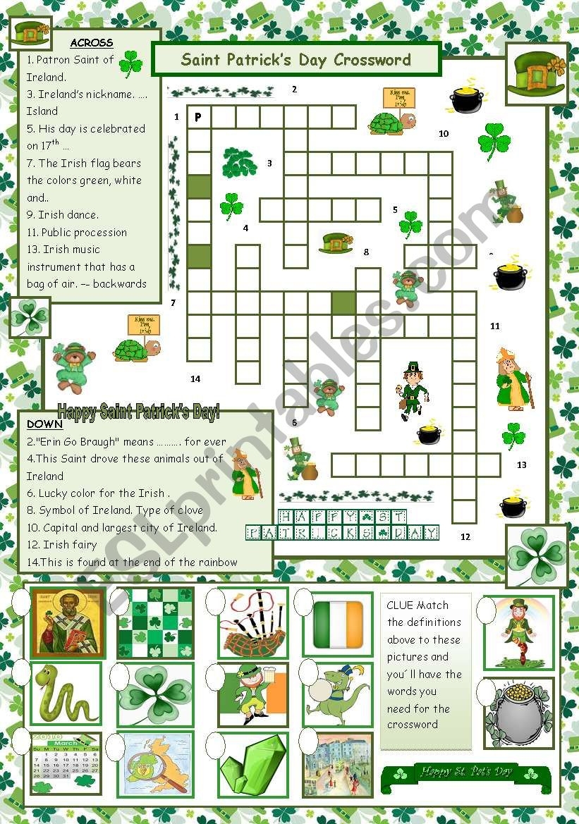 St Patrick S Day Crossword Puzzle Printable Printable Crossword Puzzles