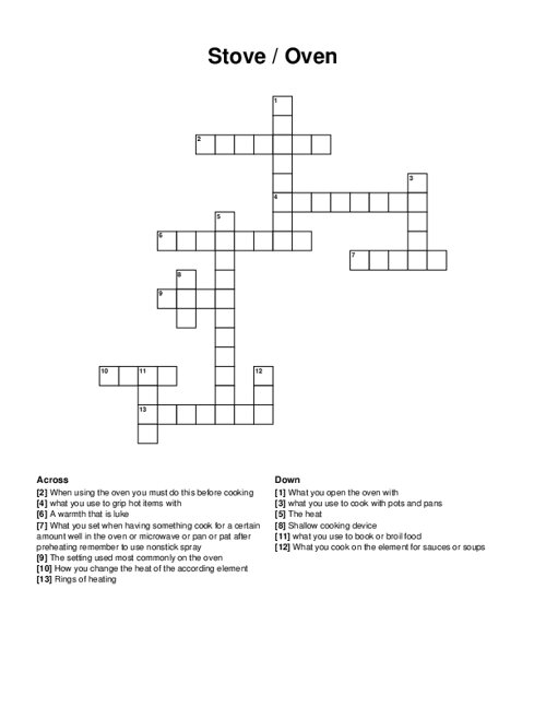 Stove Oven Crossword Puzzle