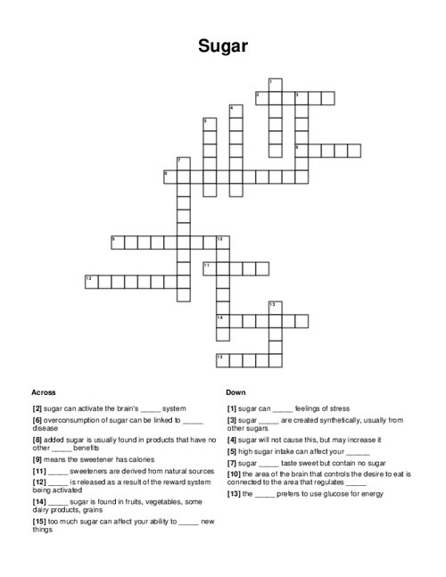 Sugar Crossword Puzzle Sugar Crossword Puzzle