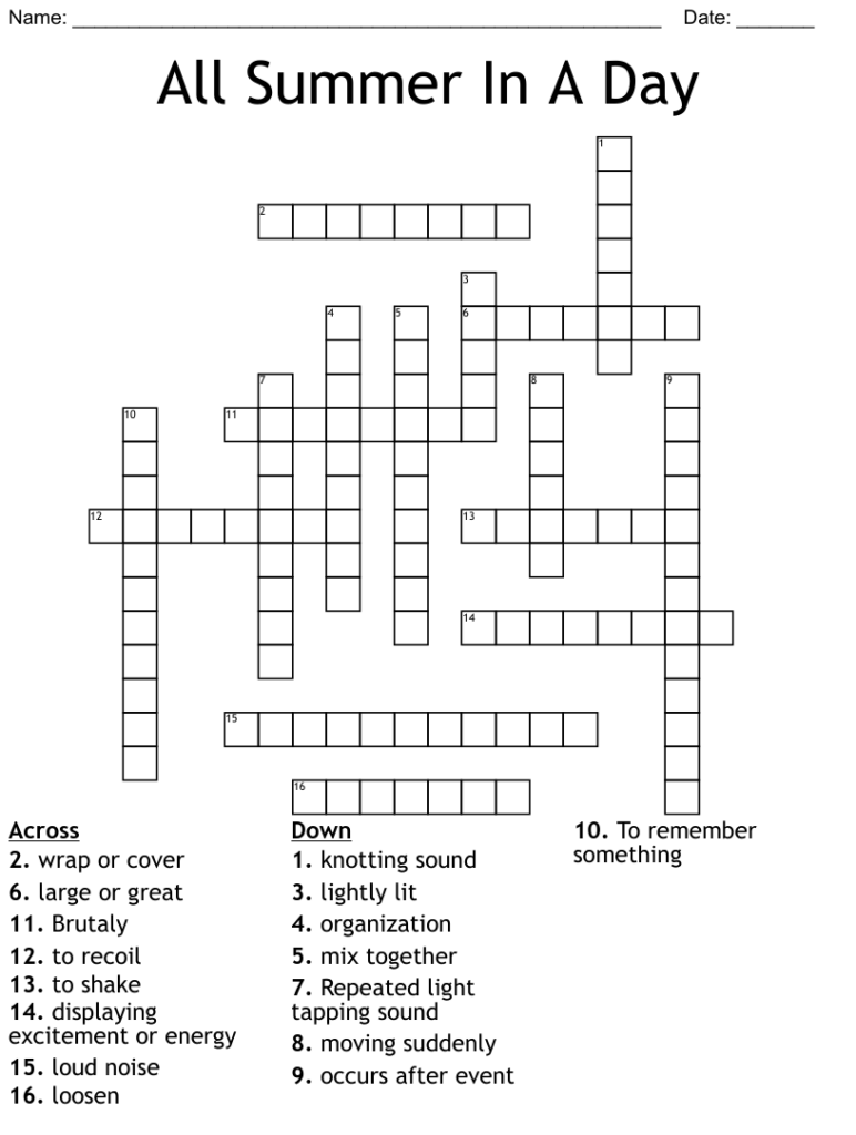 Summer Crossword Puzzles Printable Free Crossword Puzzles Printable