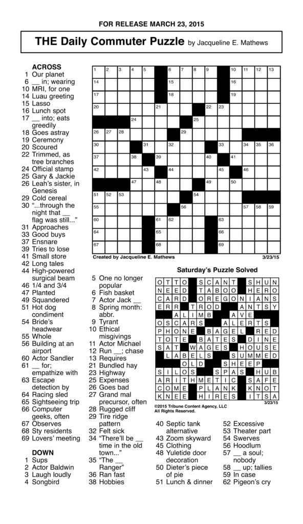 Sunday Crossword Printable Washington Post FreePrintable me