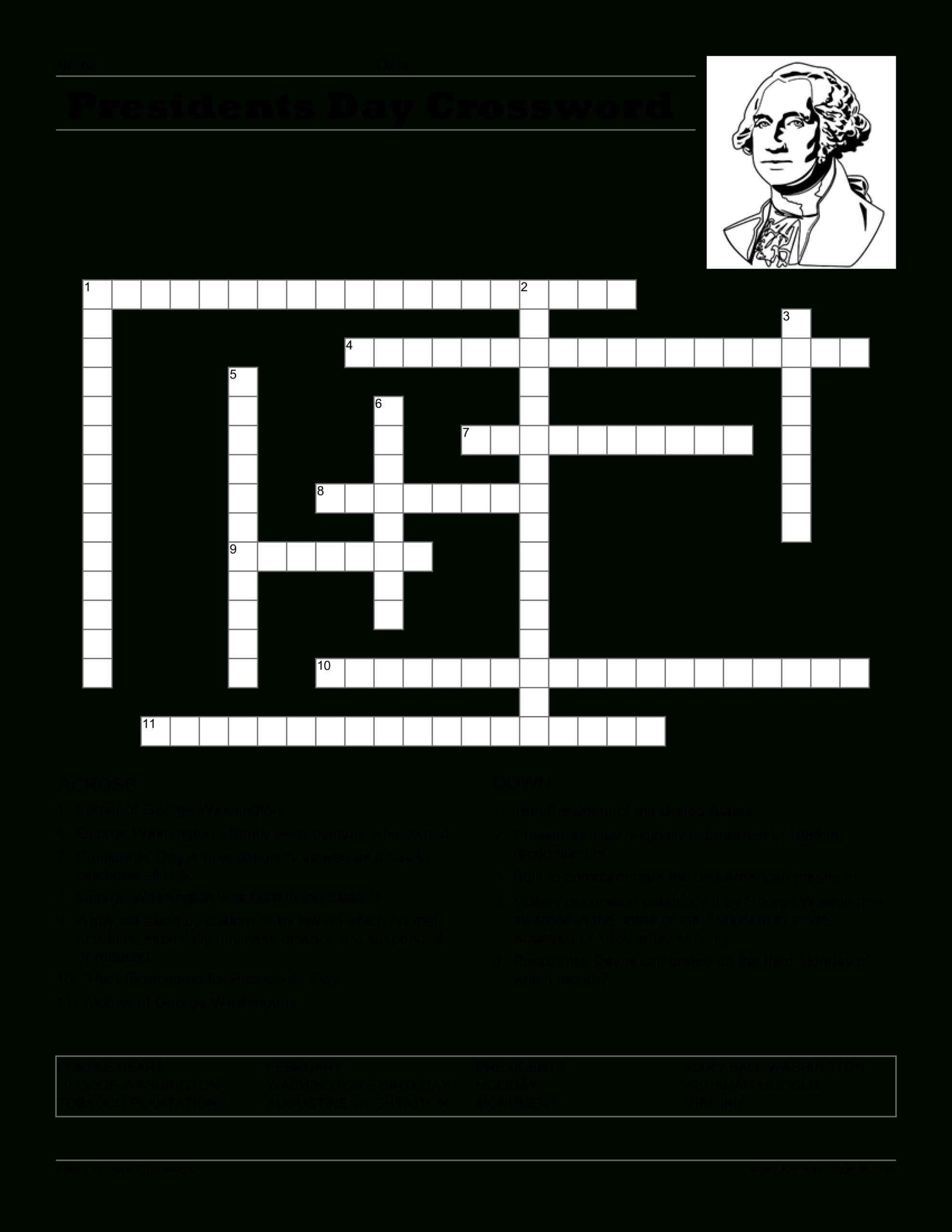 T l charger Us Presidents Day Crossword Puzzle Presidents Crossword