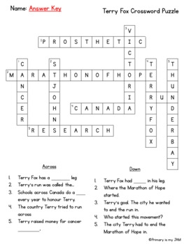 Terry Fox Crossword Puzzle By Primary Is My JAM TPT