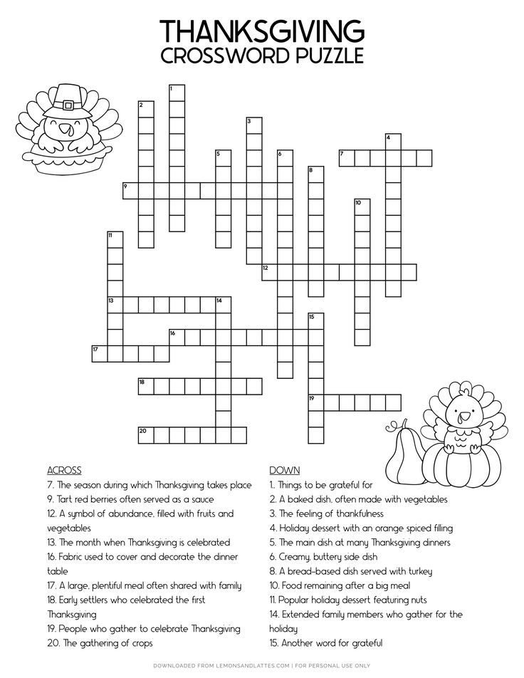 Thanksgiving Crossword Free Printable Artofit