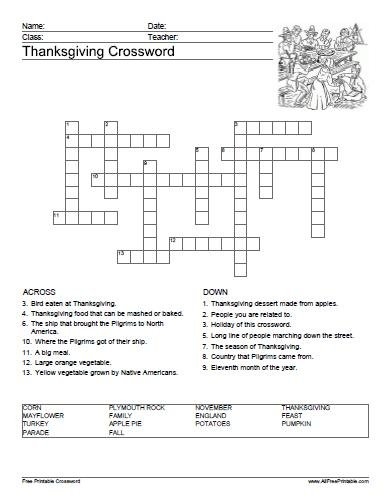 Thanksgiving Crossword Puzzle Free Printable Vrogue co