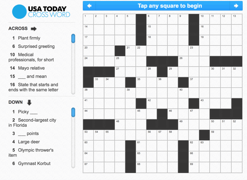 Usa Today Crossword Puzzle Free Printable Crosswords