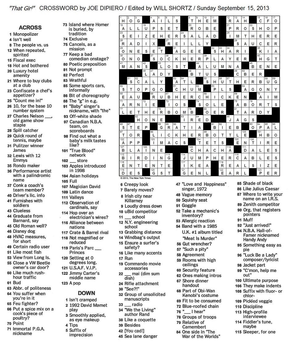 The New York Times Crossword In Gothic 09 15 13 The Sunday Crossword