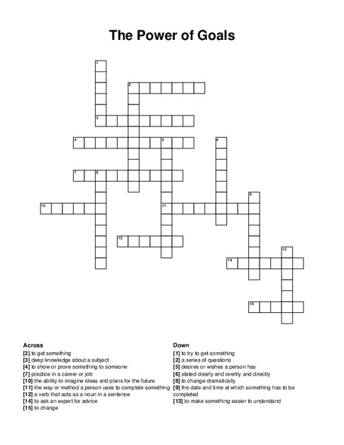 The Power Of Goals Crossword Puzzle