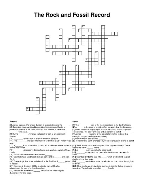 The Rock And Fossil Record Crossword Puzzle
