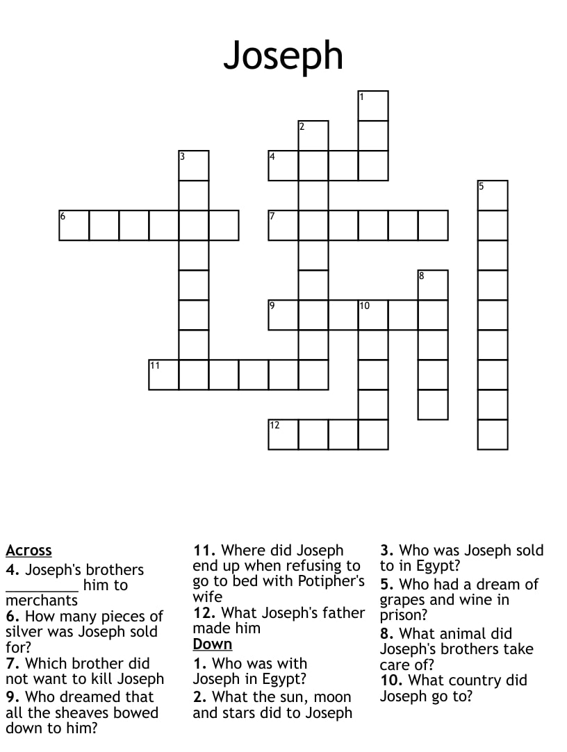 Thomas Joseph Crossword Printable Printable JD