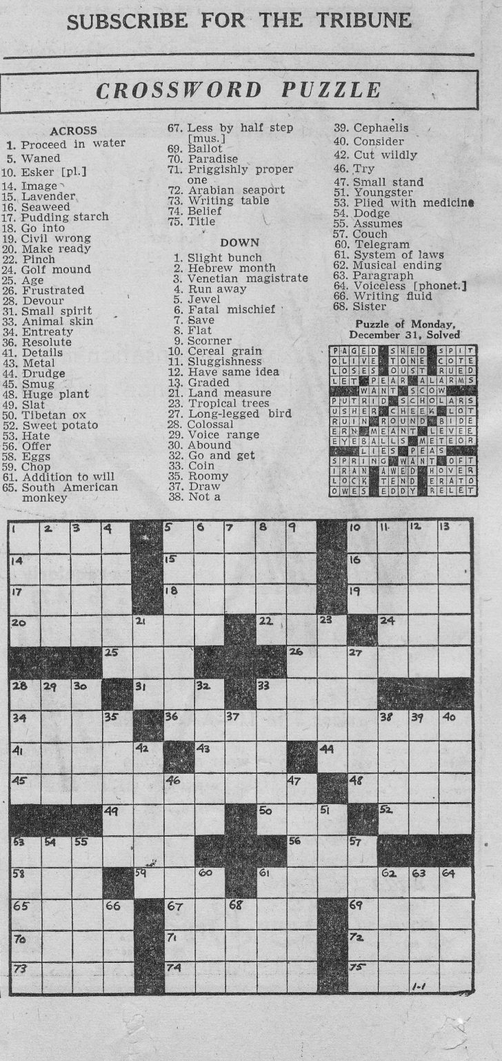 Thomas Joseph Daily Crossword Puzzle Printable