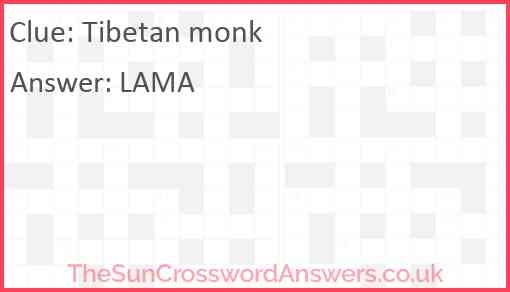 Tibetan Monk Crossword Clue TheSunCrosswordAnswers co uk