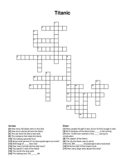 Titanic Crossword Puzzle