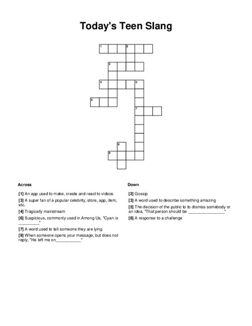 Today 39 s Teen Slang Crossword Puzzle