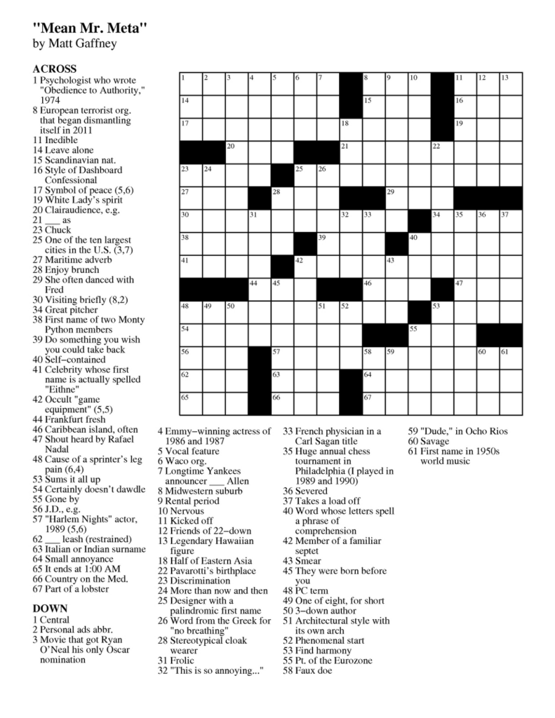 Toronto Star Crossword Puzzle Printable Printable Crossword Puzzles