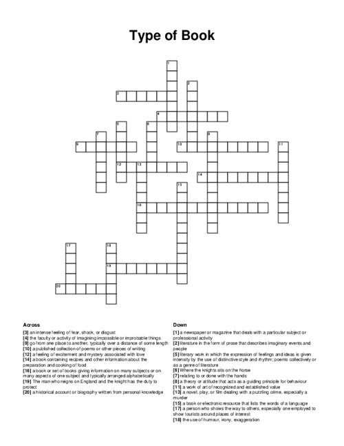 Type Of Book Crossword Puzzle