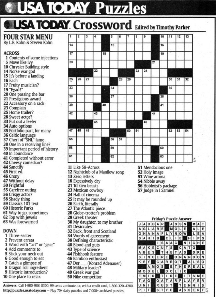 Usa Today Printable Crossword Puzzles 2020 Free Crossword Puzzles 