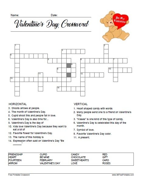 Valentine s Day Crossword Free Printable