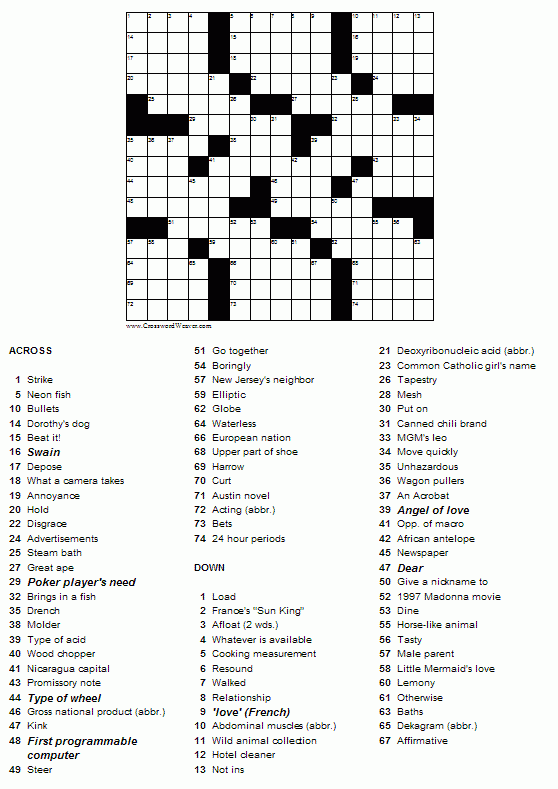 Valentines Crossword