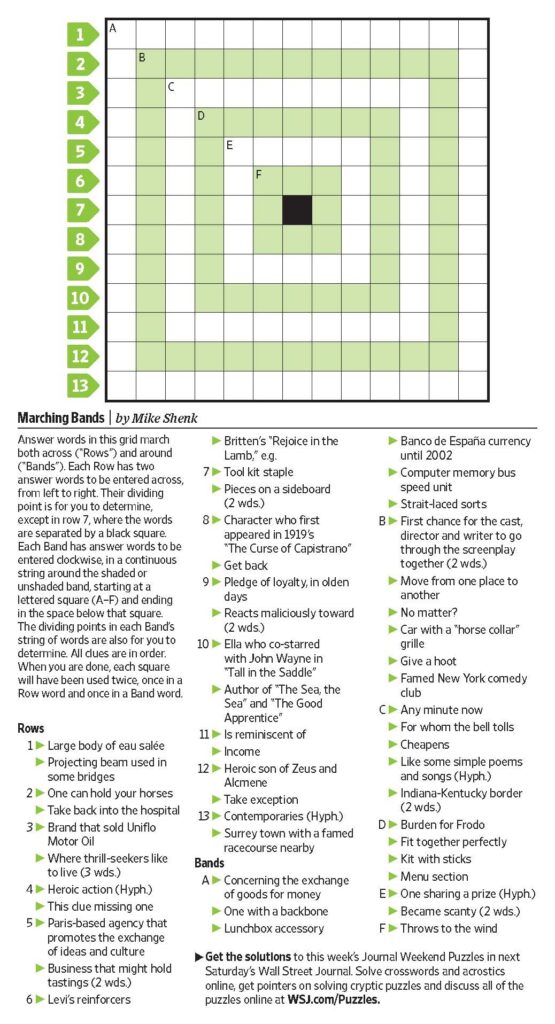 Wall Street Journal Crossword Free Printable Crosswords