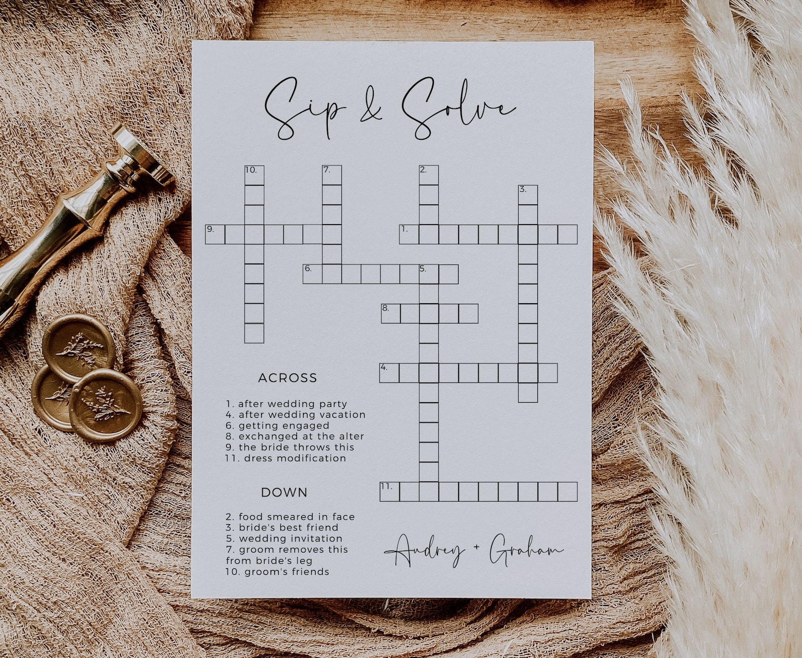 Wedding Crossword Puzzle Template Sip And Solve Bridal Etsy