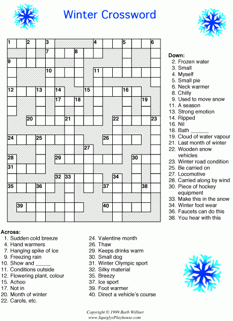 Winter Crossword Puzzle Emma Crossword Puzzles