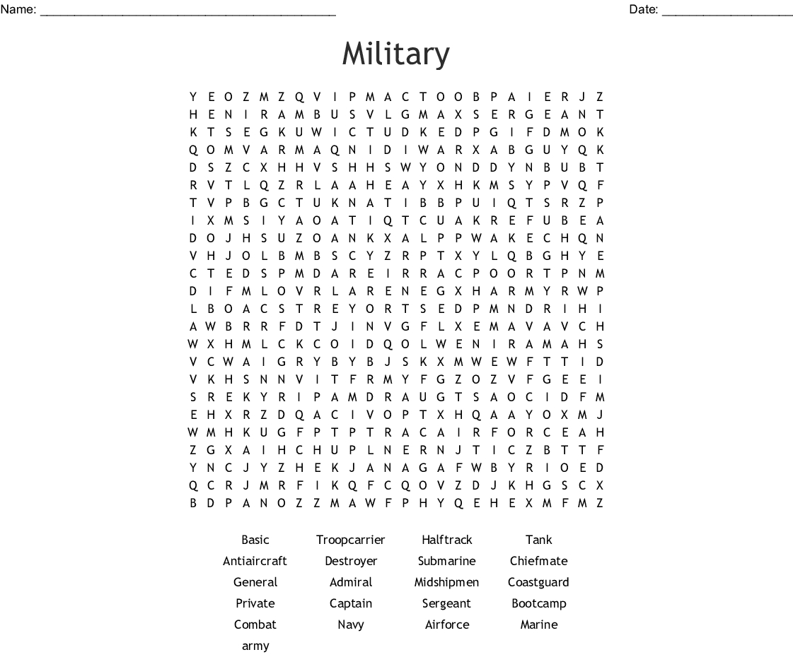 World War 1 Crossword Puzzle Crossword Wordmint Printable Military 