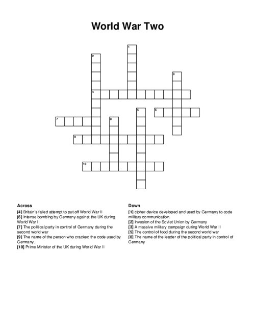 World War Two Crossword Puzzle