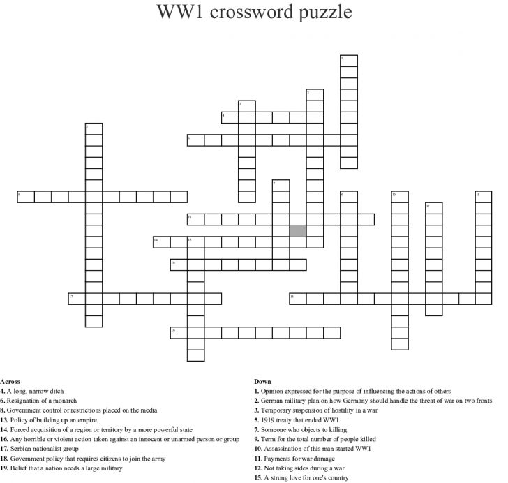 Ww1 Crossword Puzzle Crossword Wordmint Printable Military 