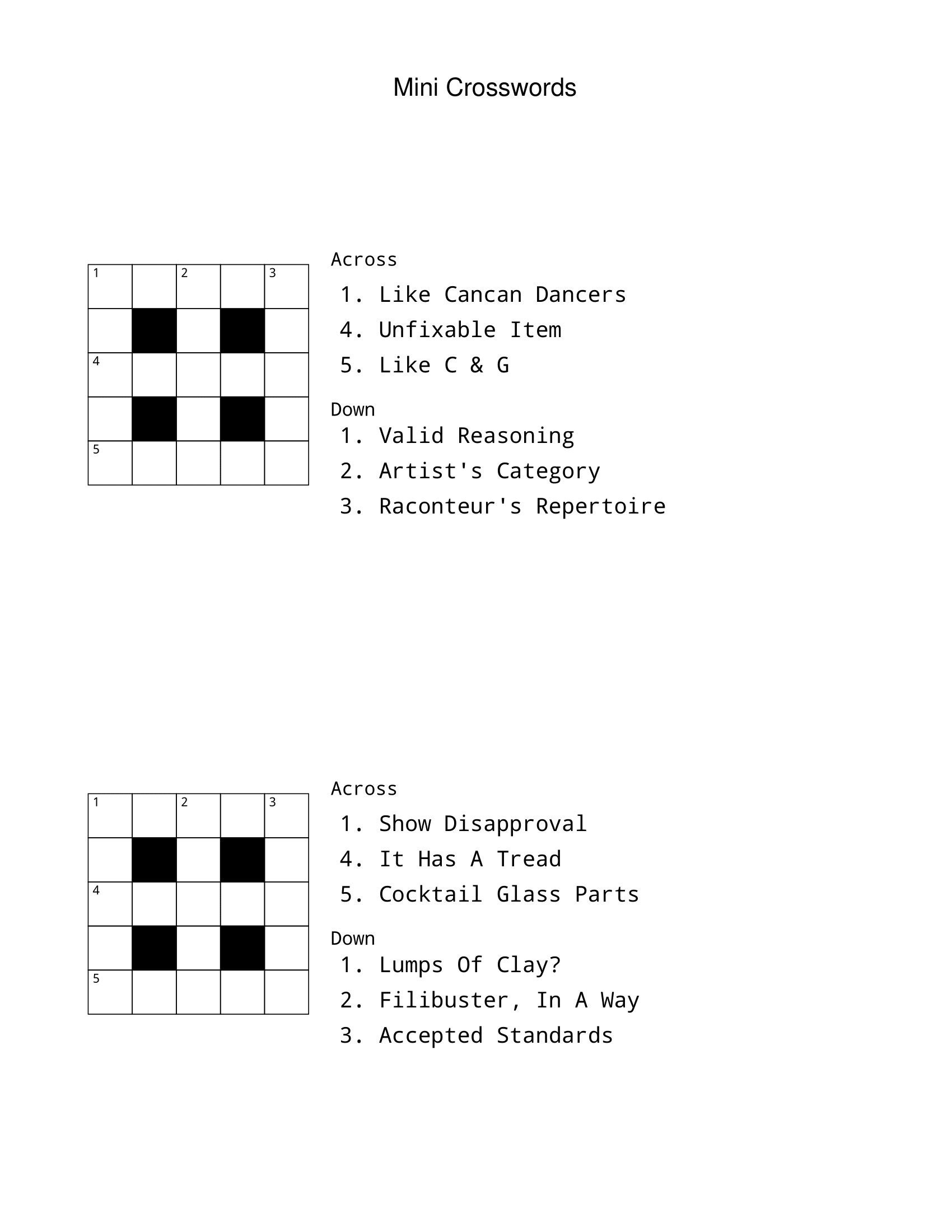 40 Fun 5x5 Mini Crossword Puzzles Word Games Mini Puzzle Games 