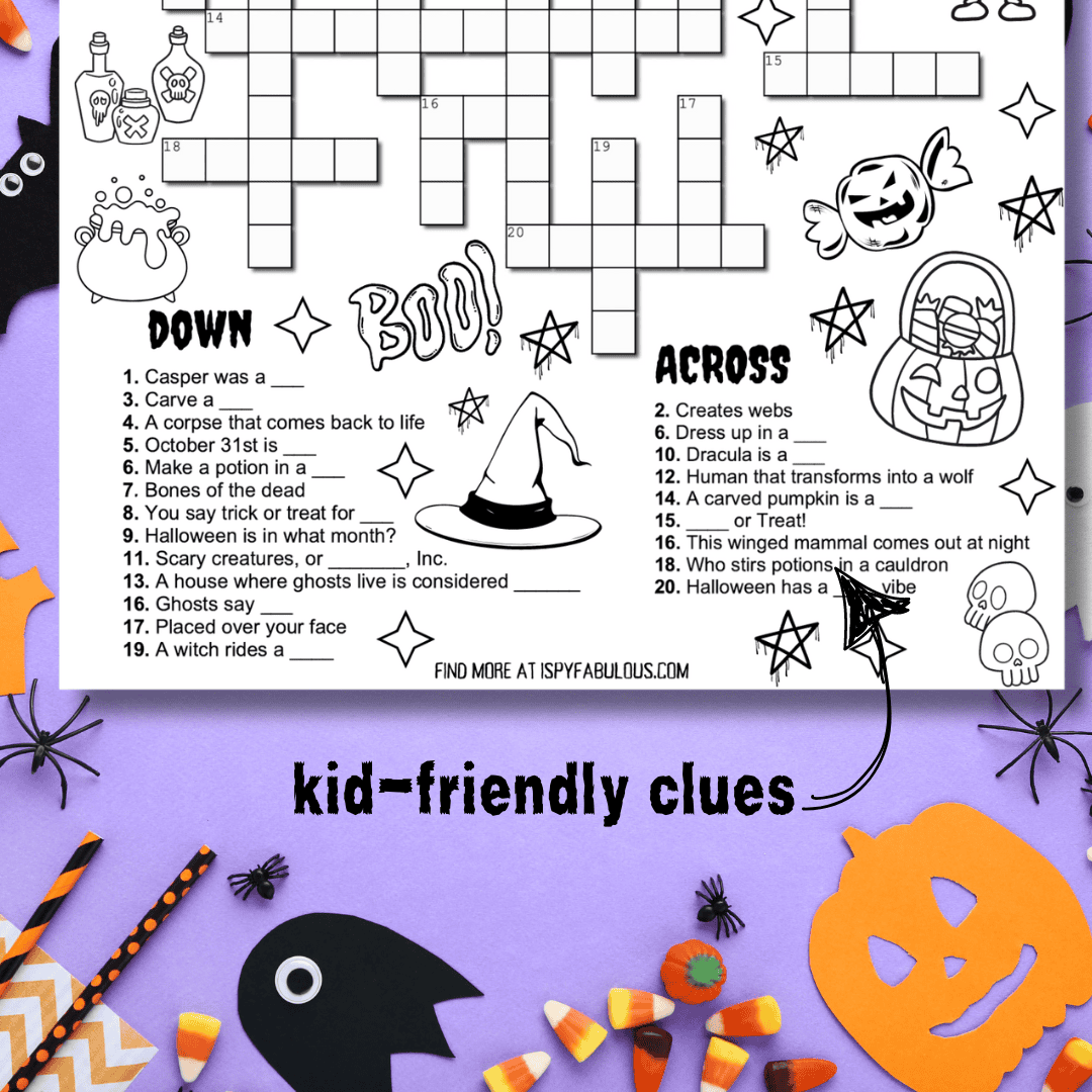 A Kid Friendly Halloween Crossword Puzzle I Spy Fabulous