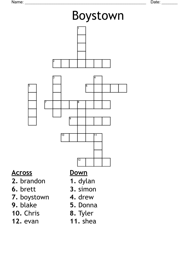 Boystown Crossword WordMint