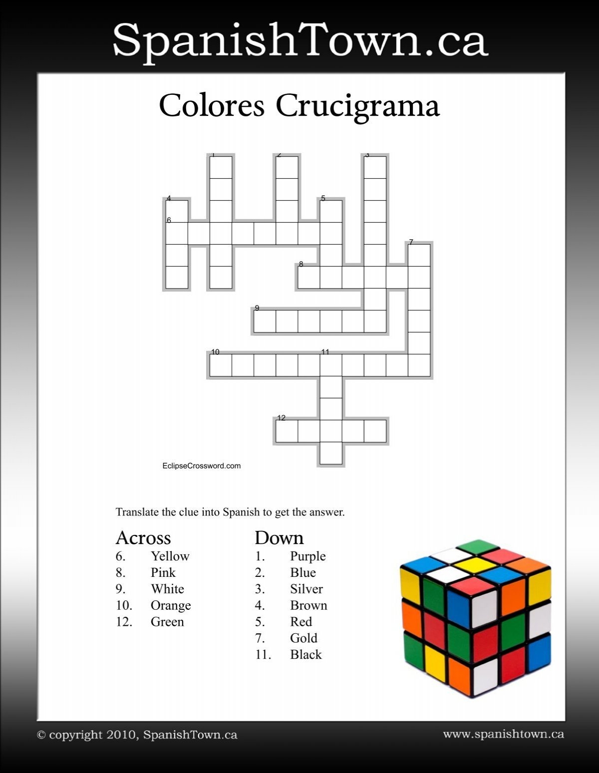 Colors In Spanish Crossword Puzzle SpanishTown