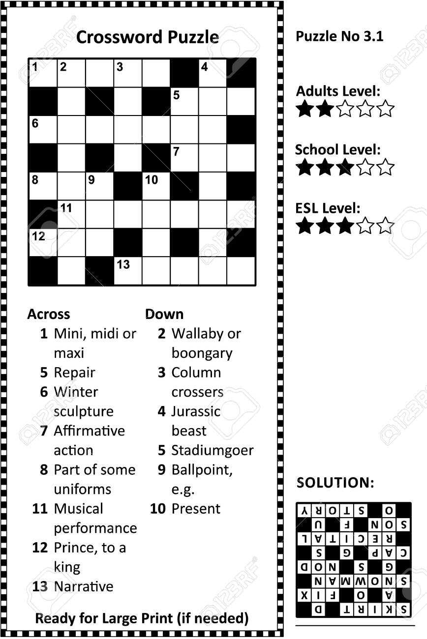 Crossword Puzzle Grid Clues And Solution Classic Quick Family 