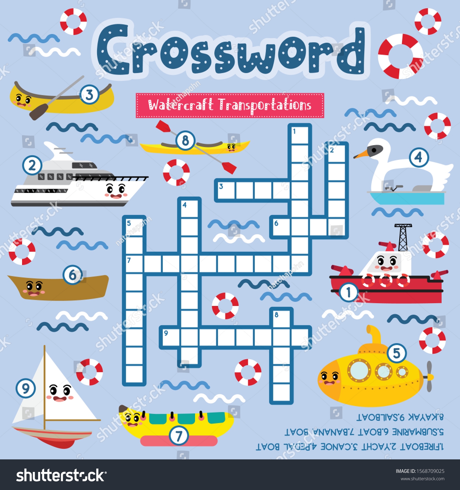Crosswords Puzzle Game Watercraft Transportations Preschool Stock Vector Royalty Free 1568709025 Shutterstock