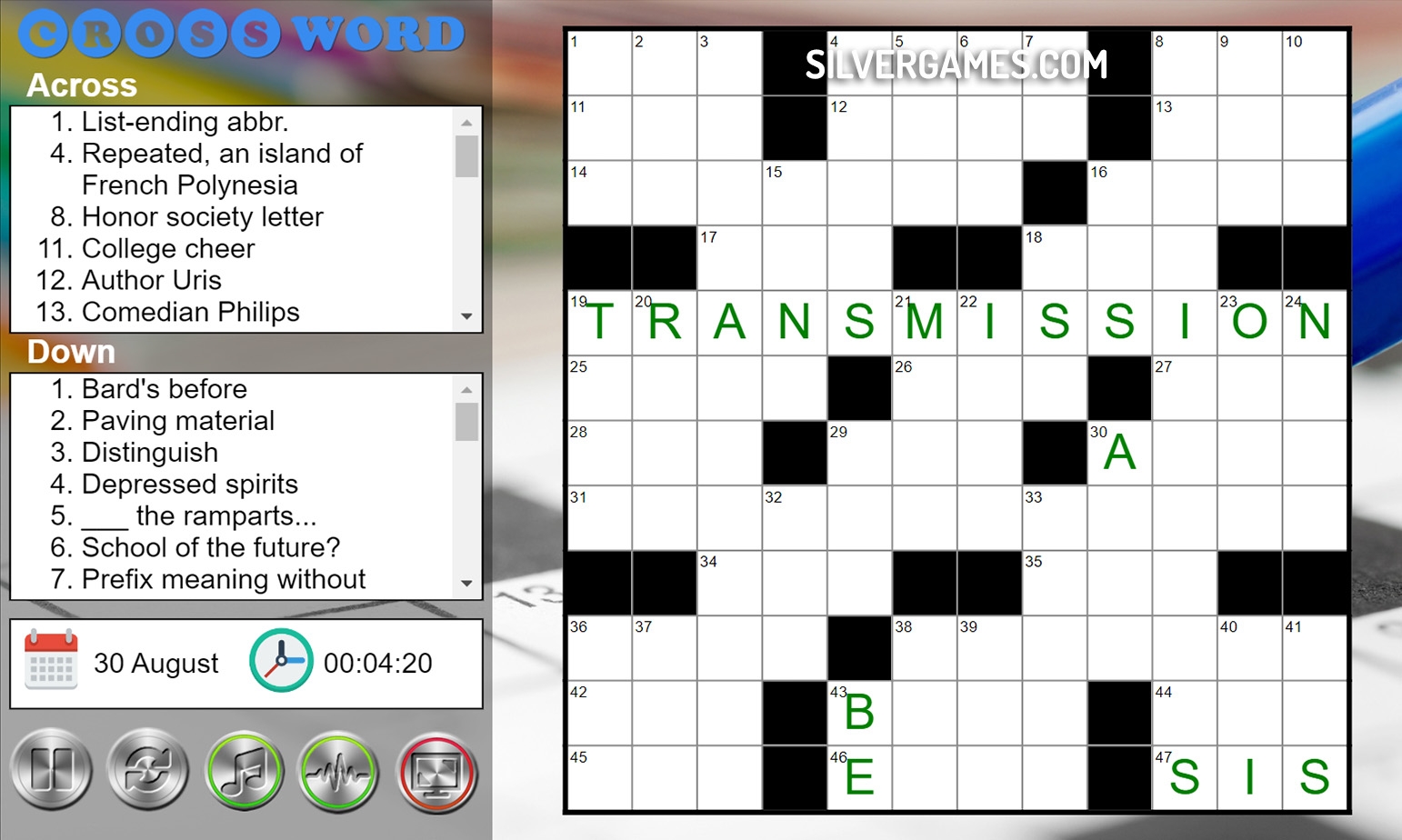 Daily Crossword Play Online On SilverGames 