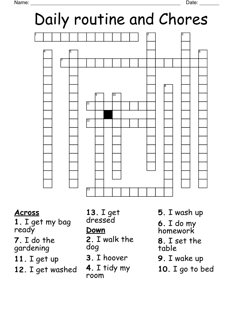 Daily Routine And Chores Crossword WordMint