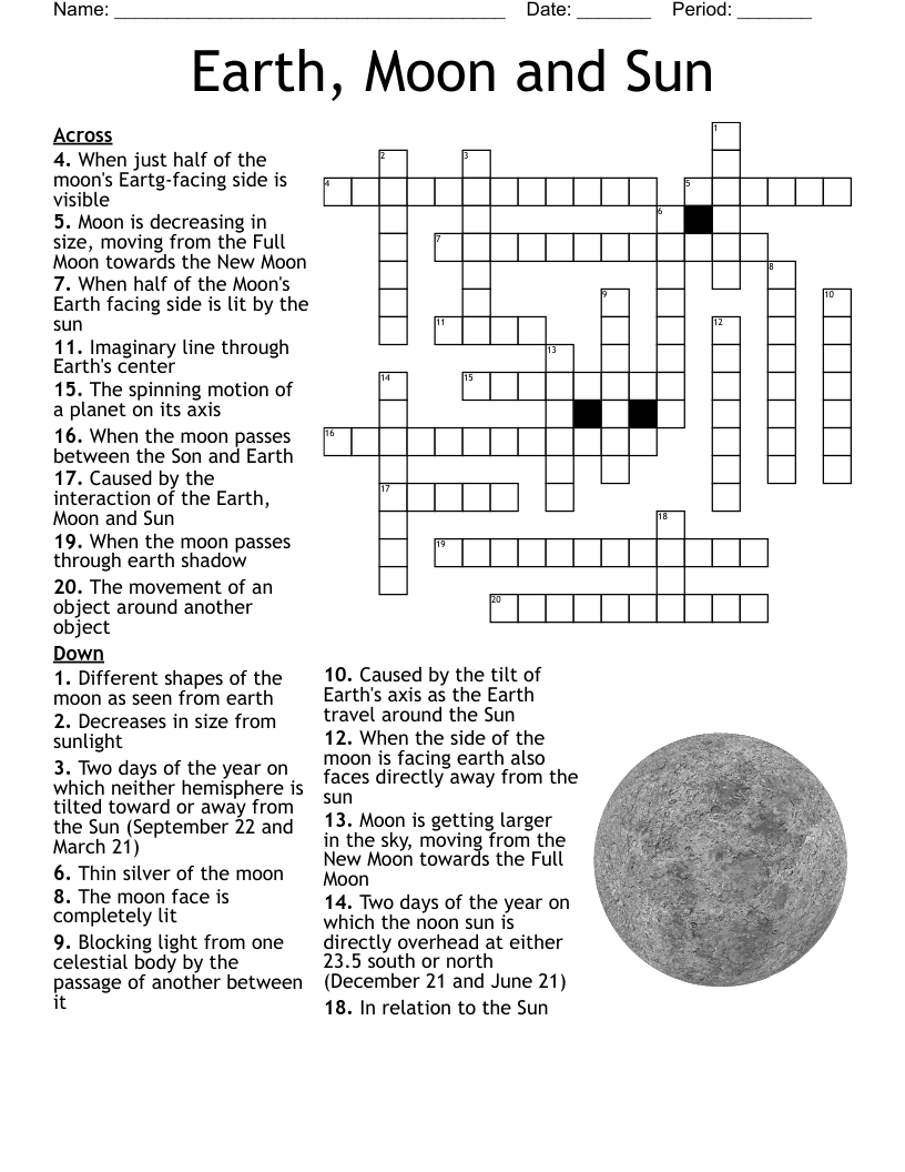 Earth Moon And Sun Crossword WordMint