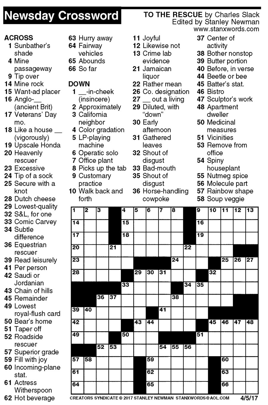 Free Daily Crossword Puzzle Printable