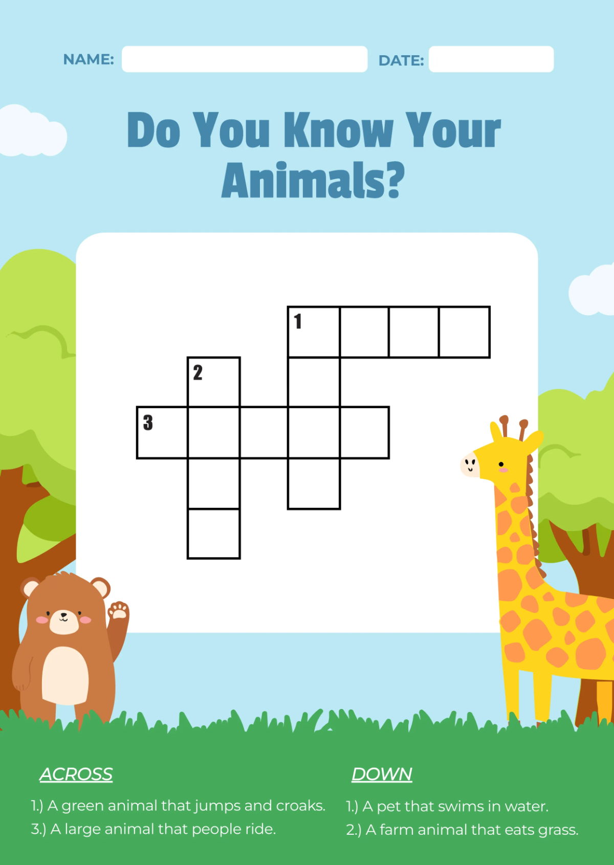 Free Mini Crossword Puzzle For Kids Template To Edit Online