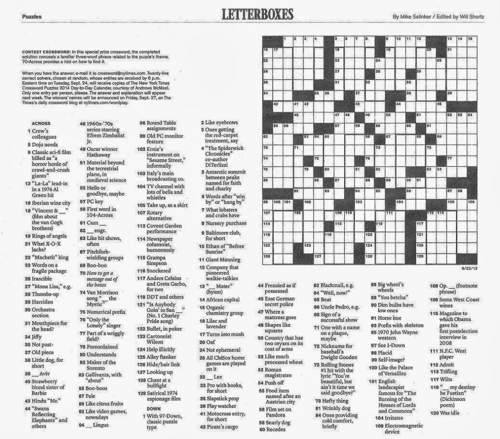 Free Printable LA Times Sunday Crossword Puzzles More Printables 