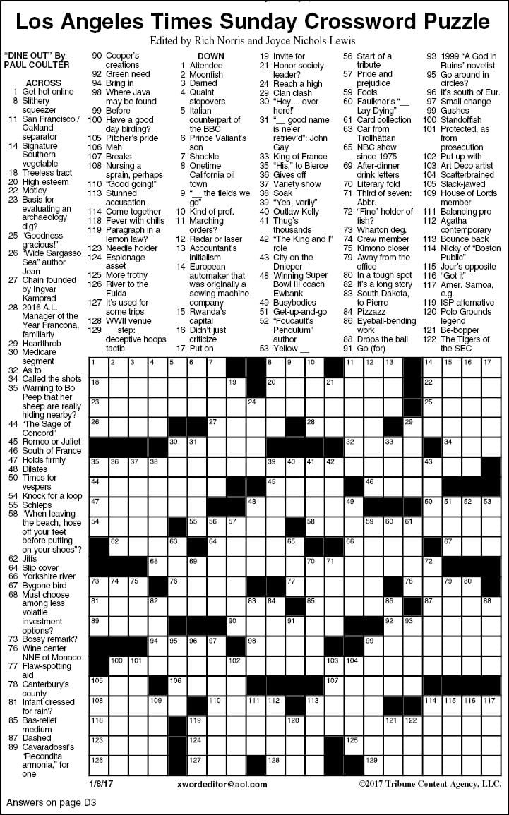 Free Printable LA Times Sunday Crossword Puzzles More Printables 