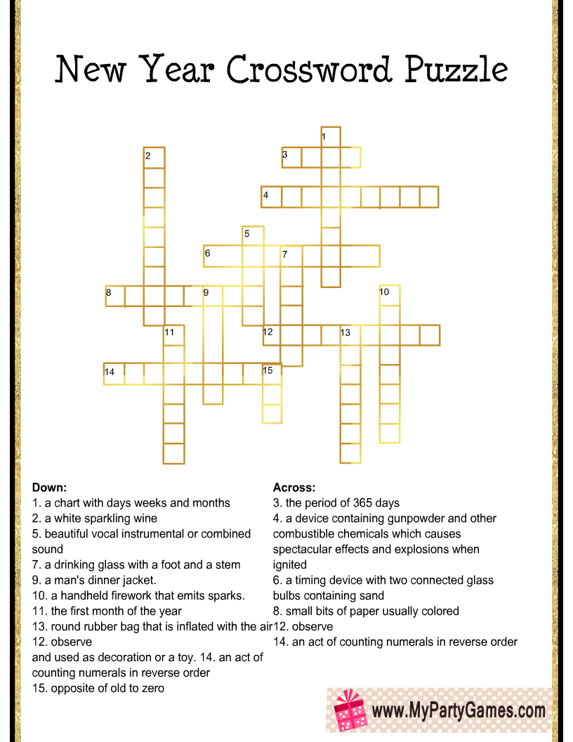 Free Printable New Year Crossword Puzzle For Adults