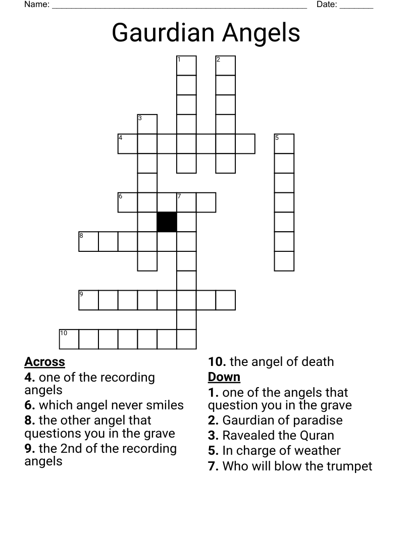 Gaurdian Angels Crossword WordMint Gaurdian Angels Crossword WordMint