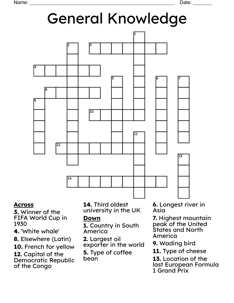 General Knowledge Crossword WordMint