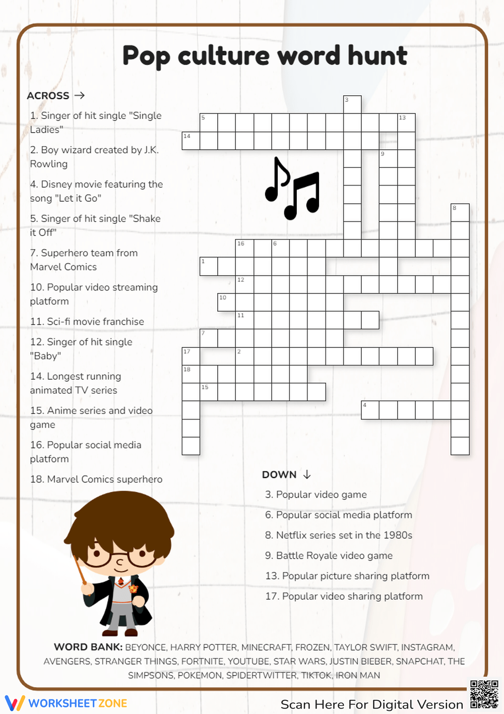 Grade 1 Pop Culture Crossword Puzzles Worksheets U0026 Printable