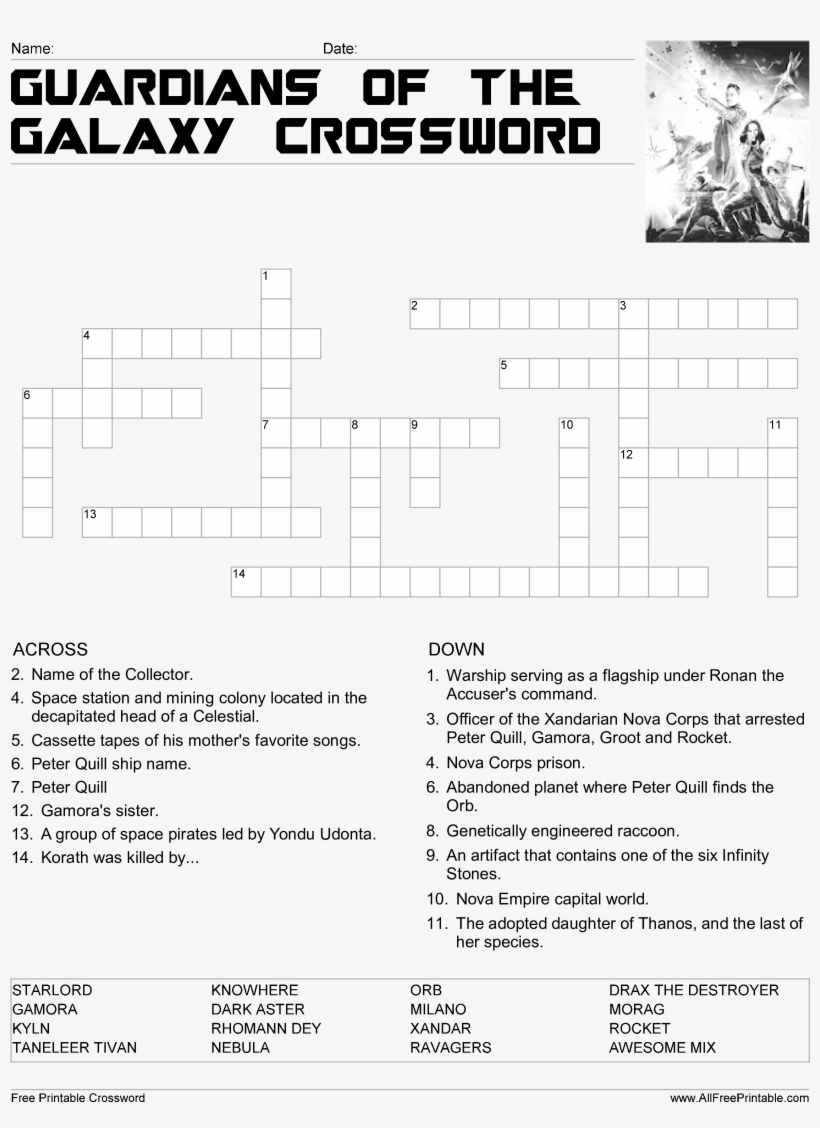 Guardians Of The Galaxy Crossword Game Main Image Marvel 